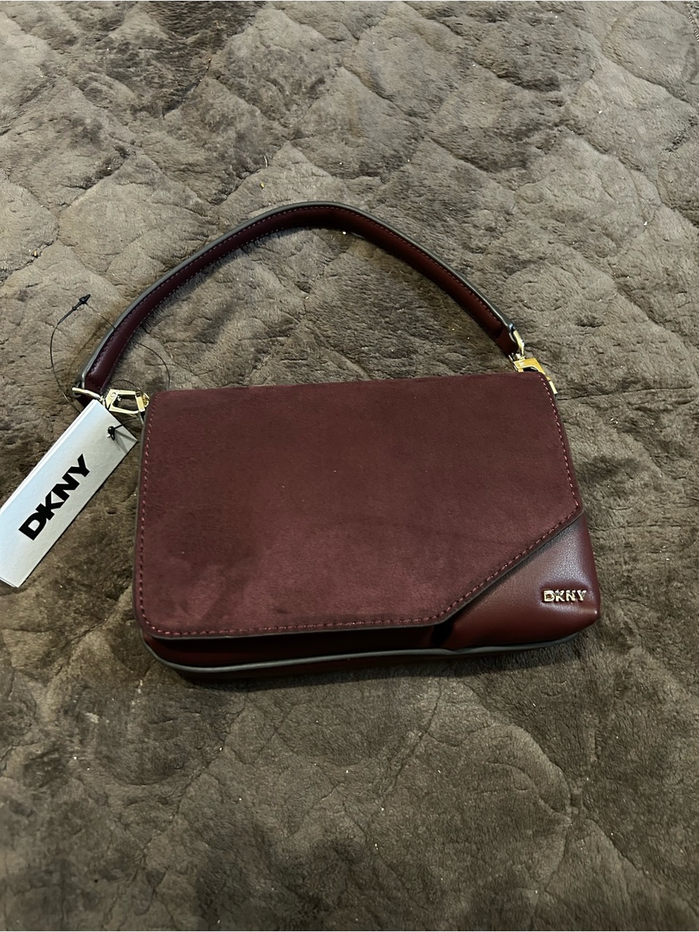 DKNY Burgundy Suede & Leather Mini Shoulder Bag